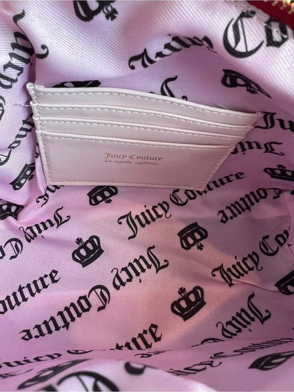 Juicy Couture Cherry Print Woven Wristlet Pouch Heart Charm NWT Y2K Coquette